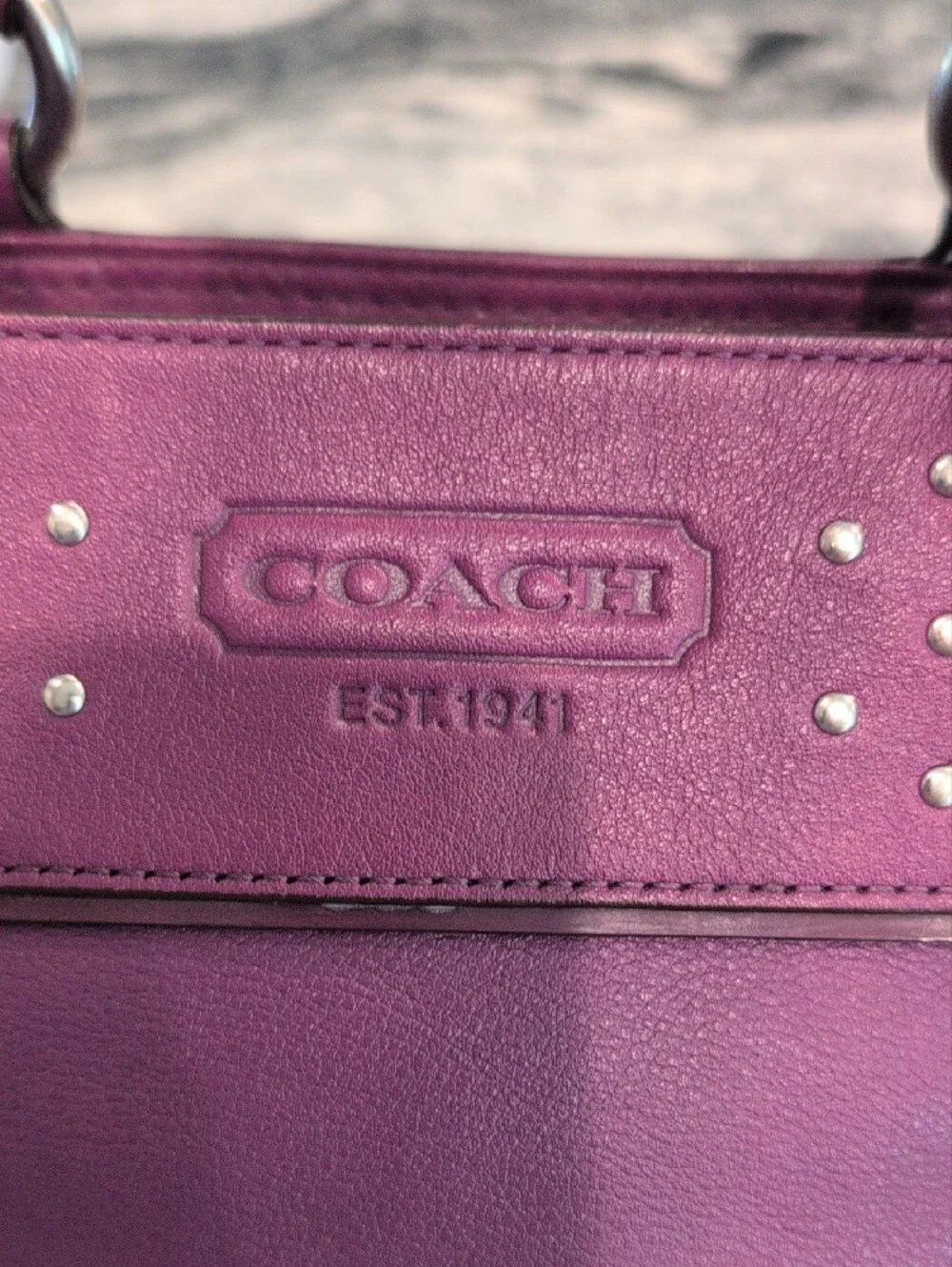COACH Zoe Purple Glove-tanned Leather Studded Shoulder Bag